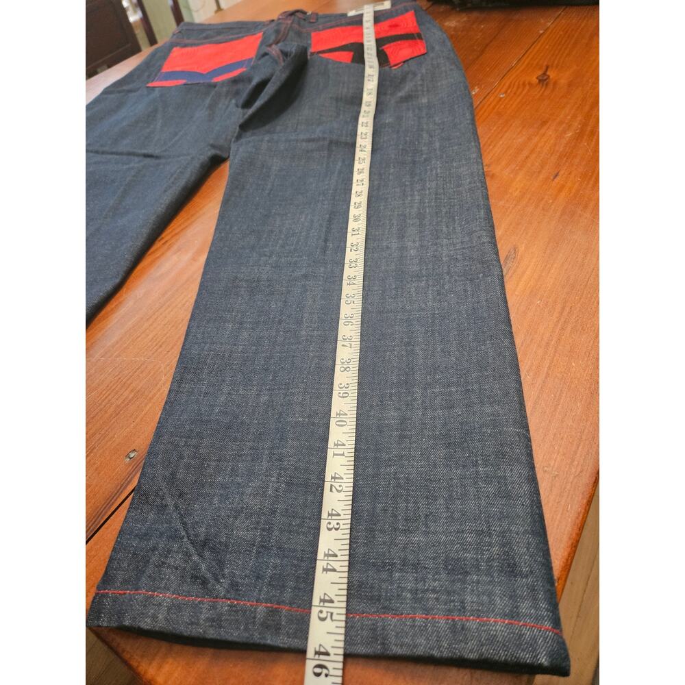 Coogi Wide Leg Jeans W40 L34 Red Contrast Stitching Embroidered Pockets Y2K - Picture 14 of 16